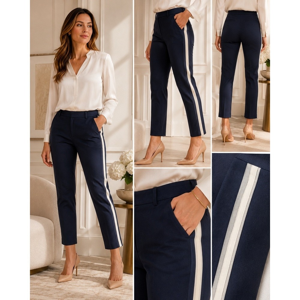 Banana Republic Womens 0 Blue Sloan Pants Trousers Side Stripe Career Nautical